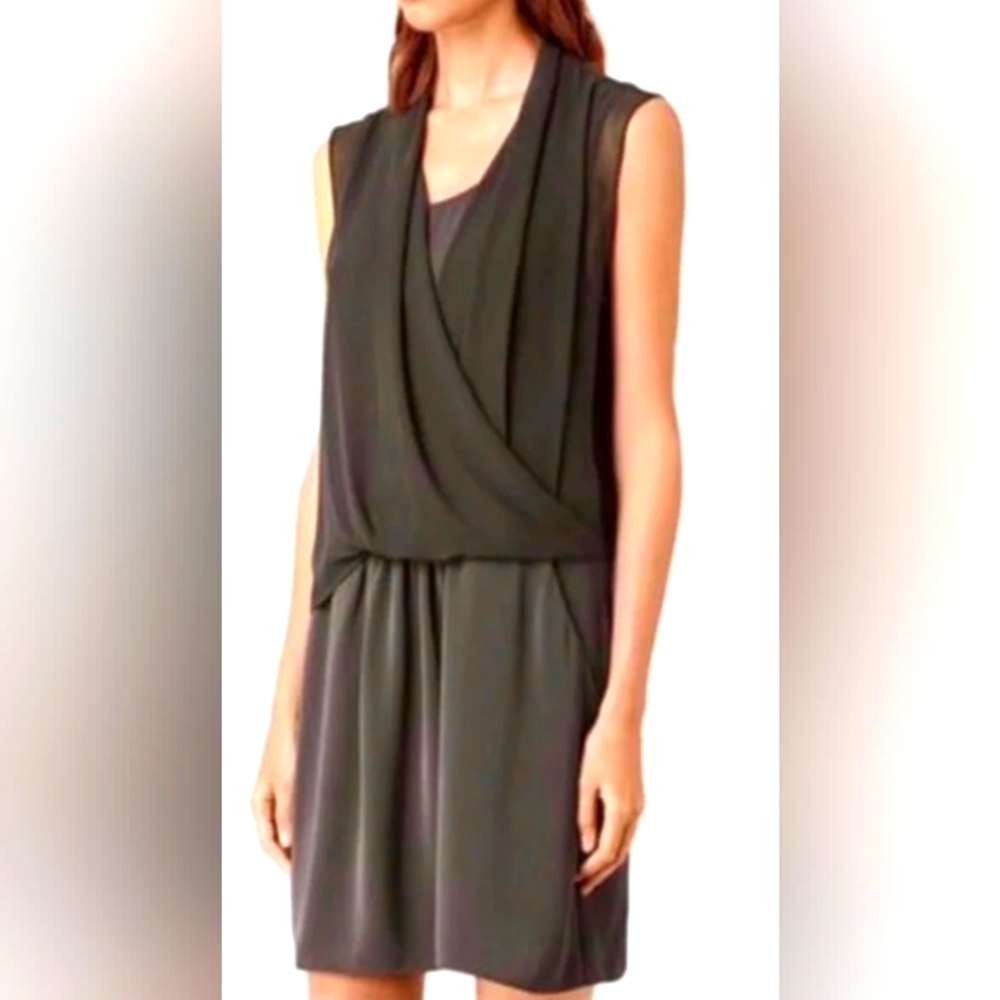All Saints Layered Sheath Mini Dress grey green